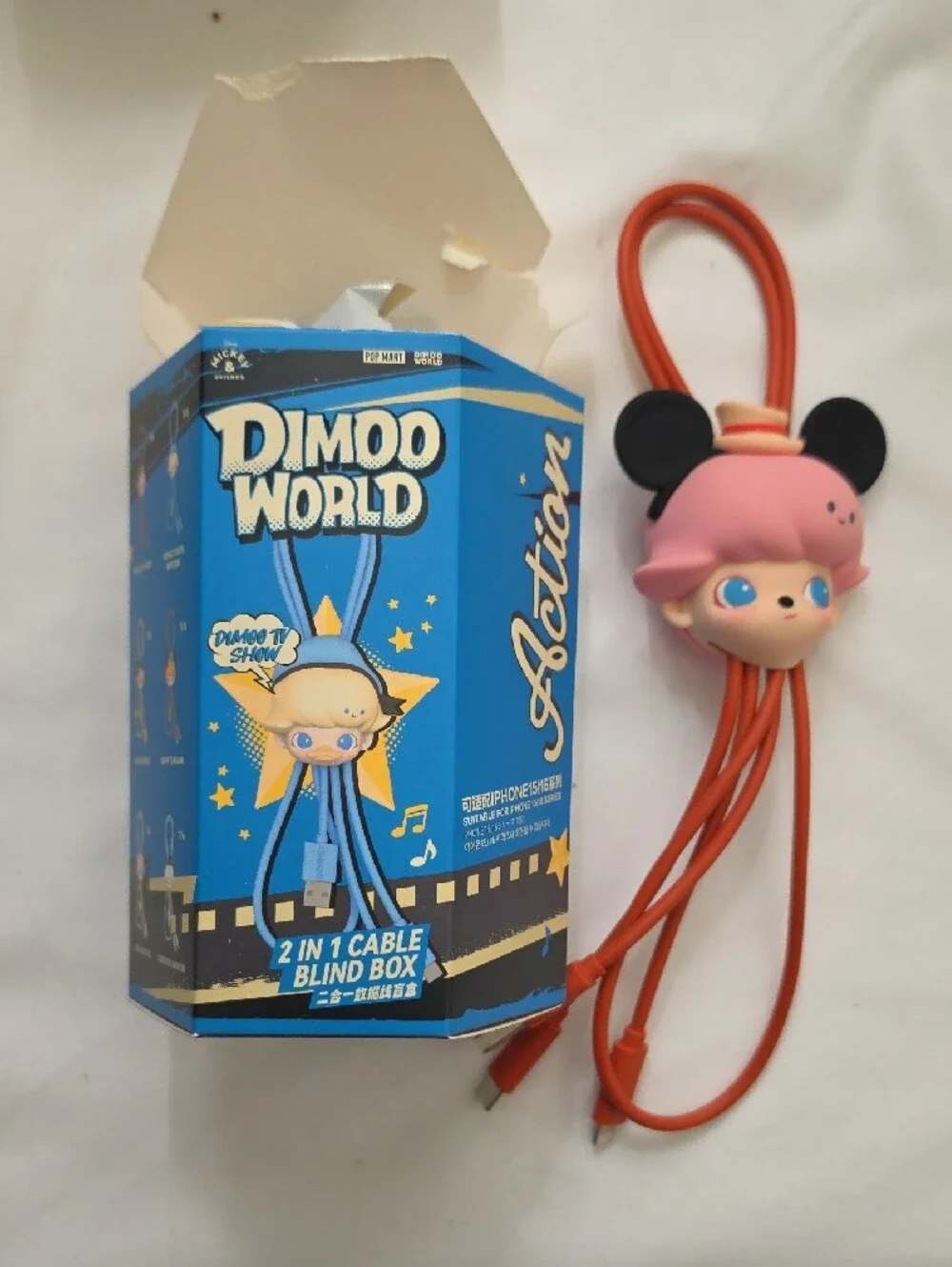 NWT Pop Mart X Disney Dimoo World 2 In 1 Cell Phone Cable Mickey Mouse TV Show